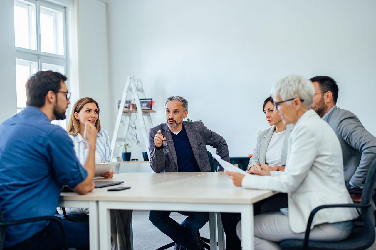 Professional team discussion during a business meeting