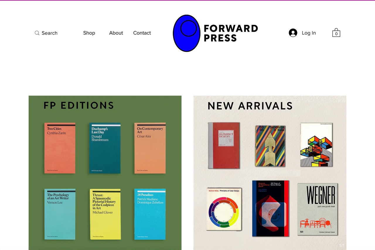 A screen grab shows the Forward Press website, which has a white background and two sections of book editions