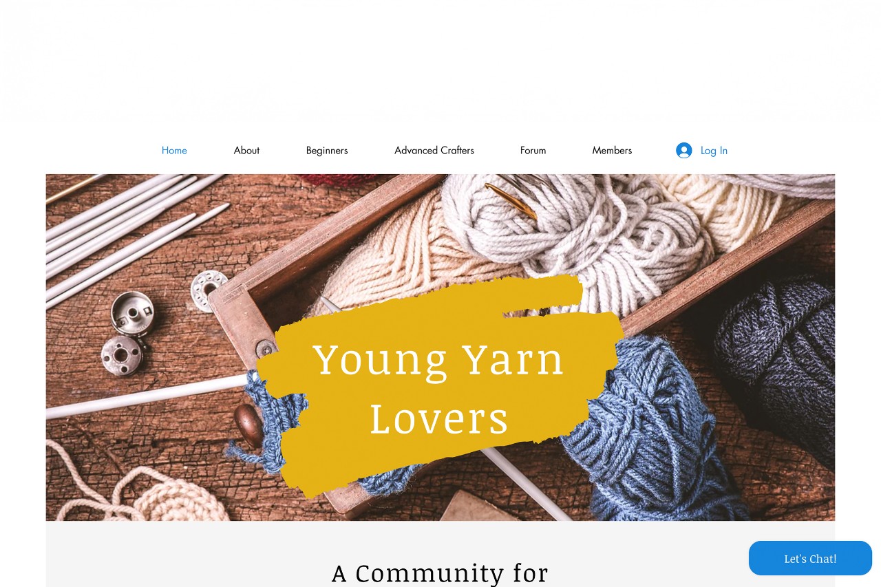 A screen grab shows the Young Yarn Lovers website, which has a photo of yarn and knitting supplies with a white background
