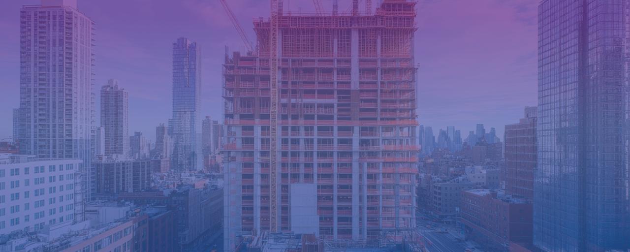 High rise building under construction with purple overlay