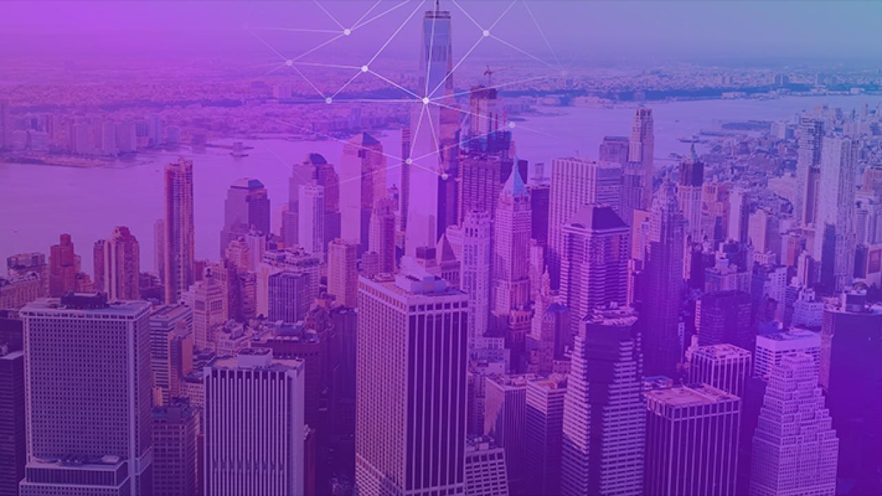 NYC Skyline with purple overlay