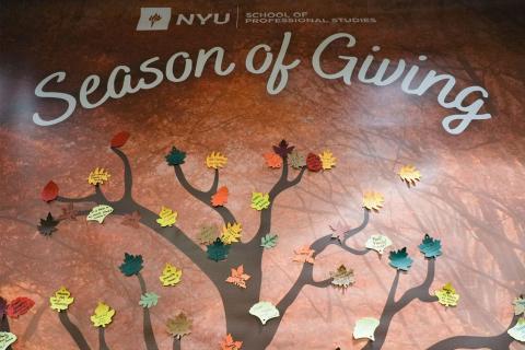 A flyer from the Dean Remarks in December 2024 shows a tree with leaves that have text written on them and "Season of Giving" written across the top
