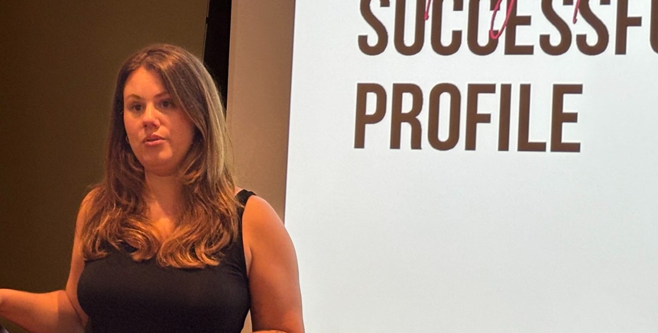 Janel Abrahami delivering her presentation on Linkedin and Online Networking