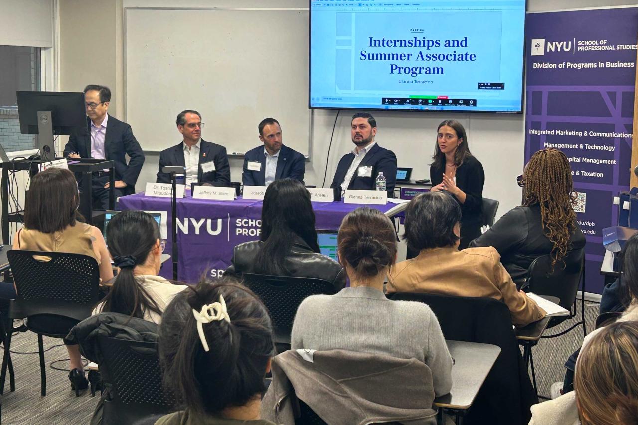 A panel discussion at NYU School of Professional Studies about internships.