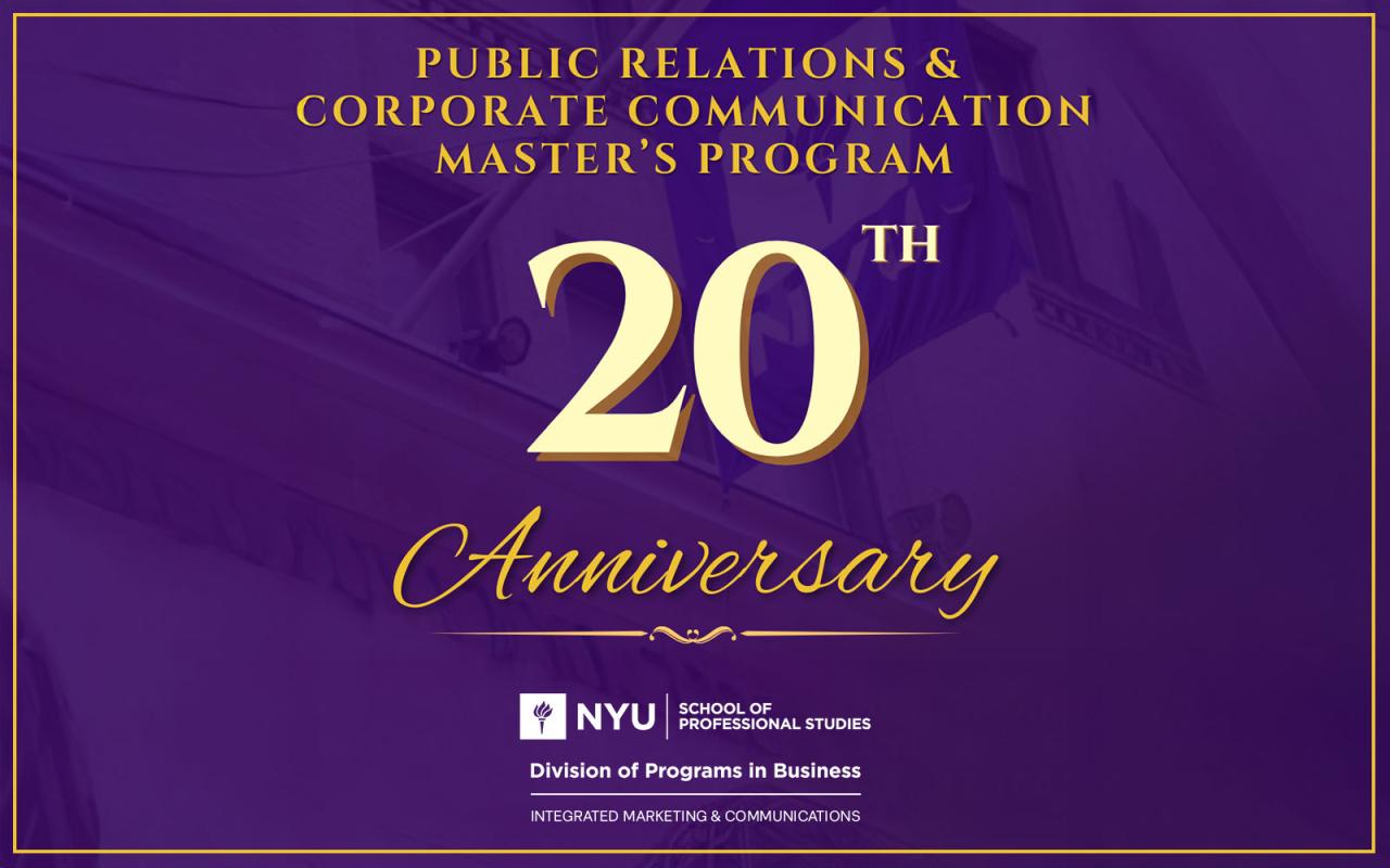 Public Relations & Corporate Communication Master's Program 20th Anniversary banner