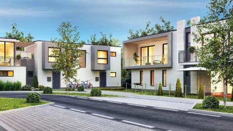 Housing complex with street in front