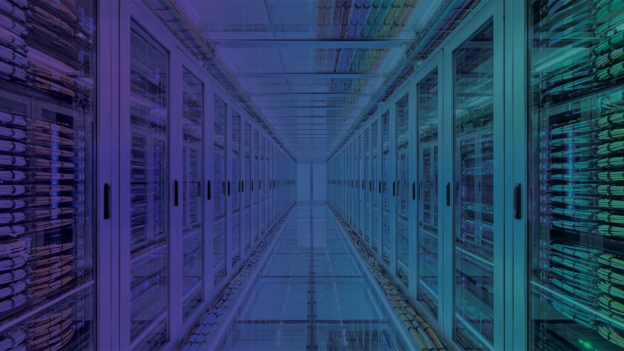 Computer servers with purple to green gradient