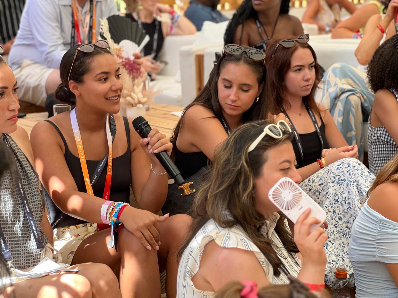Integrated Marketing student asking a question at the Cannes Lions International Festival of Creativity.