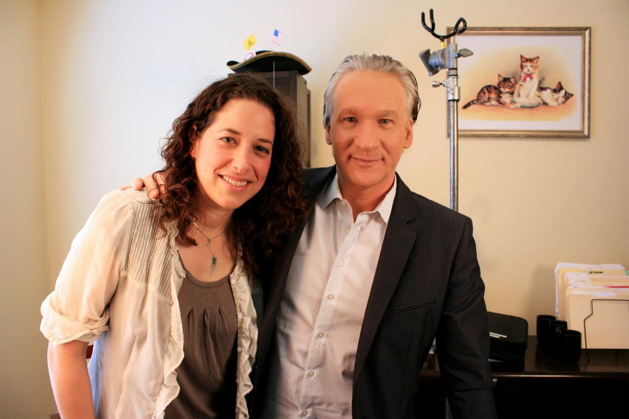 NYU SPS CE instructor Abby Russell smiles for a photo with Bill Maher