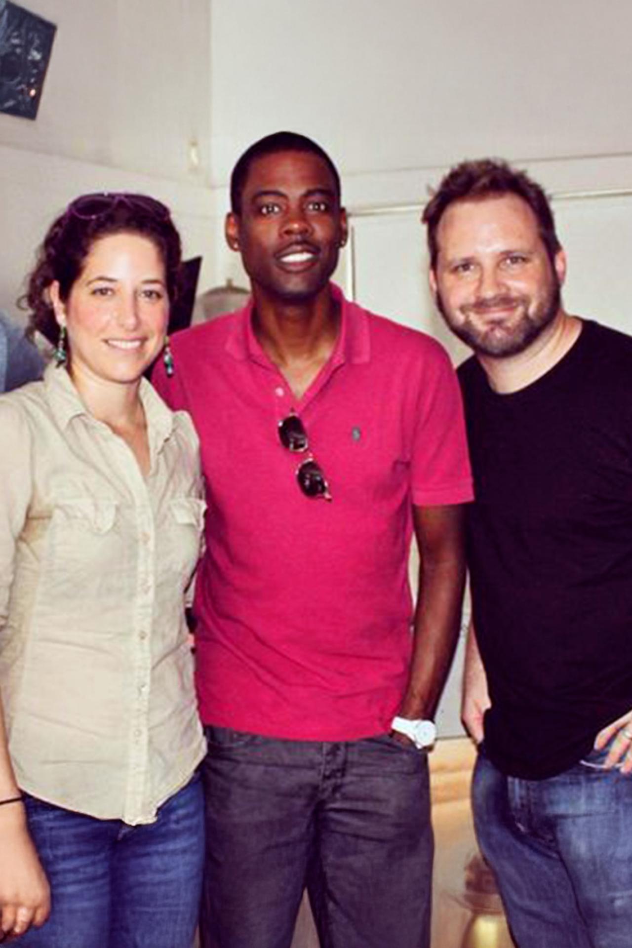 NYU SPS CE instructor Abby Russell smiles for a photo with Chris Rock and another colleague