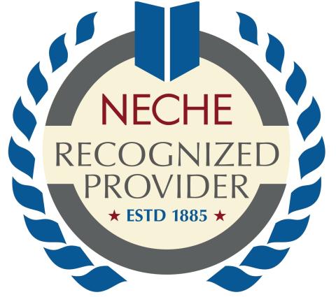 NECHE Recognized Provider badge with laurel wreath design and “Established 1885” text