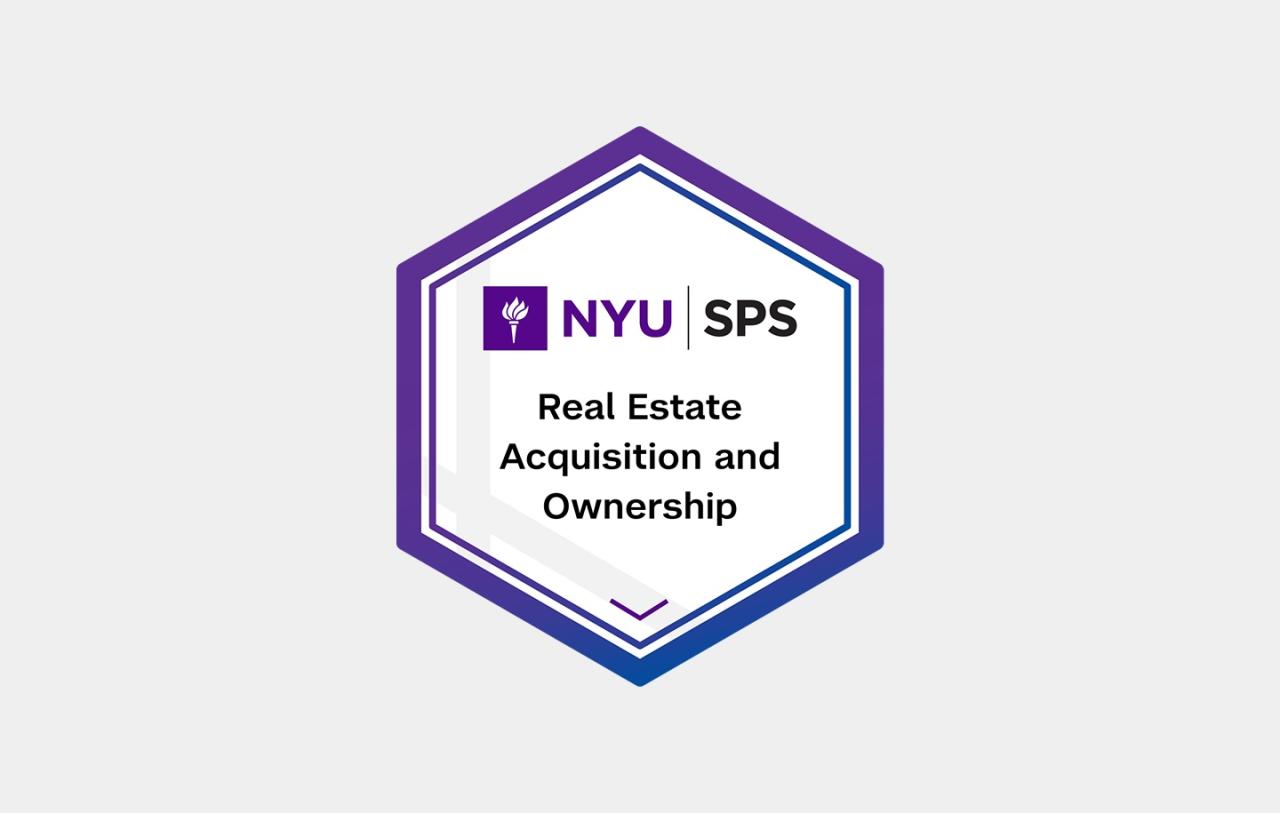 NYU SPS digital badge representing completion of a professional course and recognition of acquired skills and knowledge.